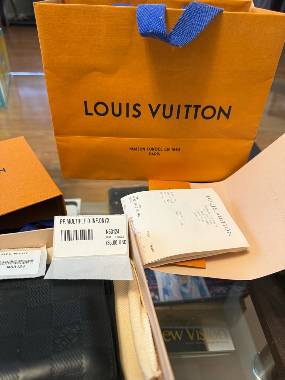 Louis Vuitton Black Checkered Bifold Wallet with Orange Packaging - Picture 4 of 12